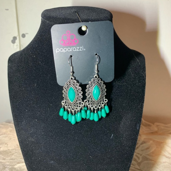 Paparazzi Green Private Villa Dangle Earrings - Picture 2 of 5